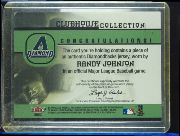 2002 Fleer Platinum Randy Johnson MEM Diamondbacks Clubhouse Collection - Image 3
