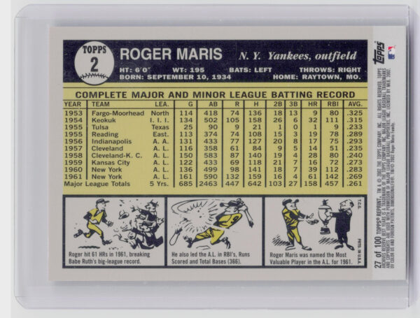 2002 Topps Archives Reserve Roger Maris #27 Yankees - Image 3