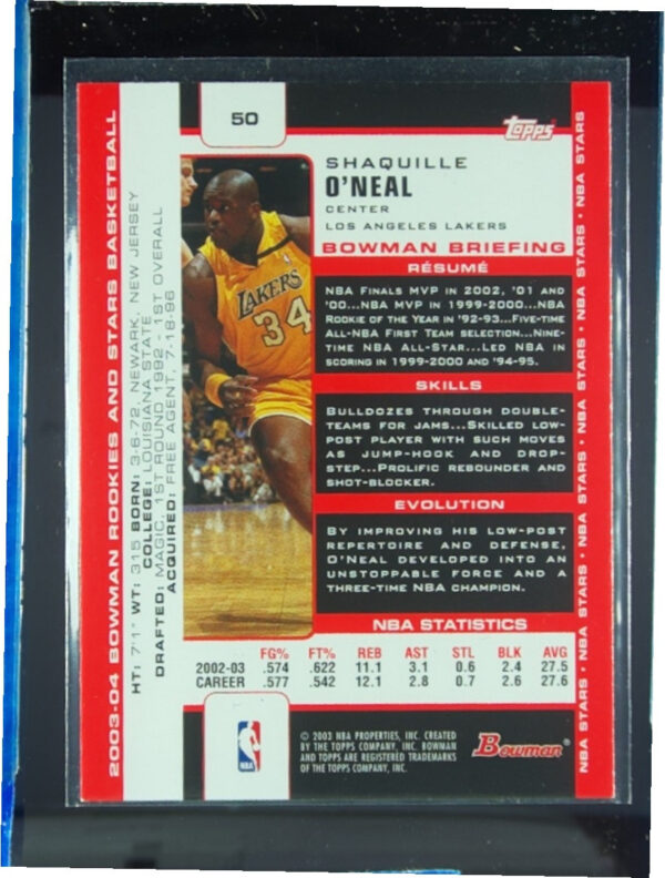 2003-04 Bowman Shaquille O'Neal #50 Lakers - Image 3