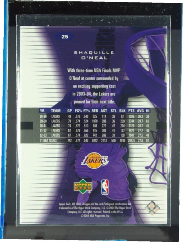 2003-04 UD Glass Shaquille O'Neal #25 Lakers - Image 3