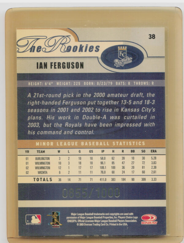 2003 Donruss/Leaf/Playoff (DLP) Rookies & Traded Ian Ferguson 2003 Donruss Rooki - Image 3