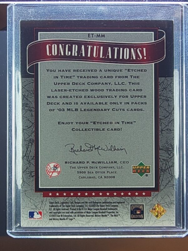 2003 SP Legendary Cuts Mickey Mantle SN400 #ET-MM Yankees Etched in Time 400 - Image 3