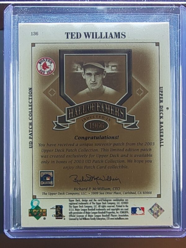 2003 UD Patch Collection Ted Williams #136 Sox - Image 3