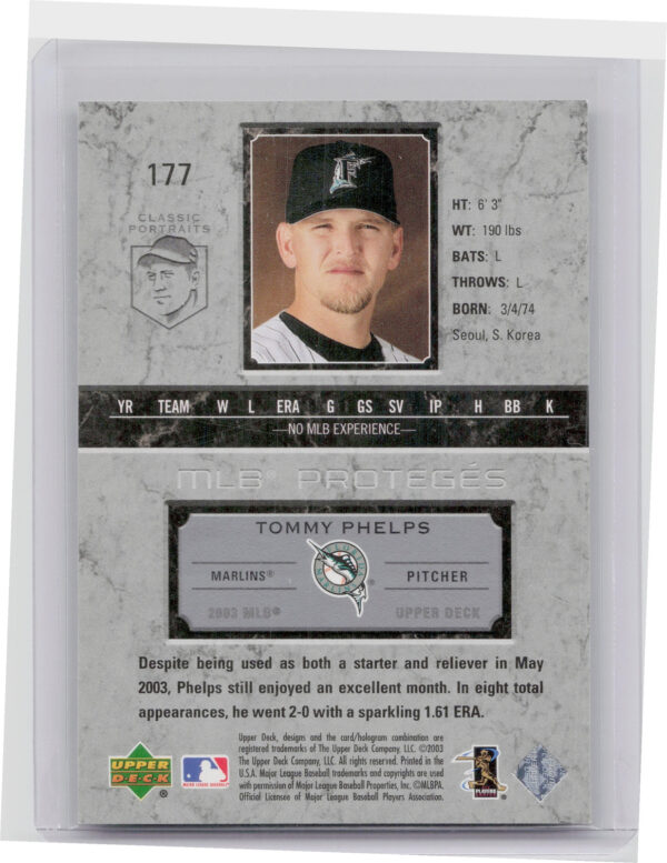 2003 Upper Deck Classic Portraits Tommy Phelps SN2003 #177 Marlins - Image 3