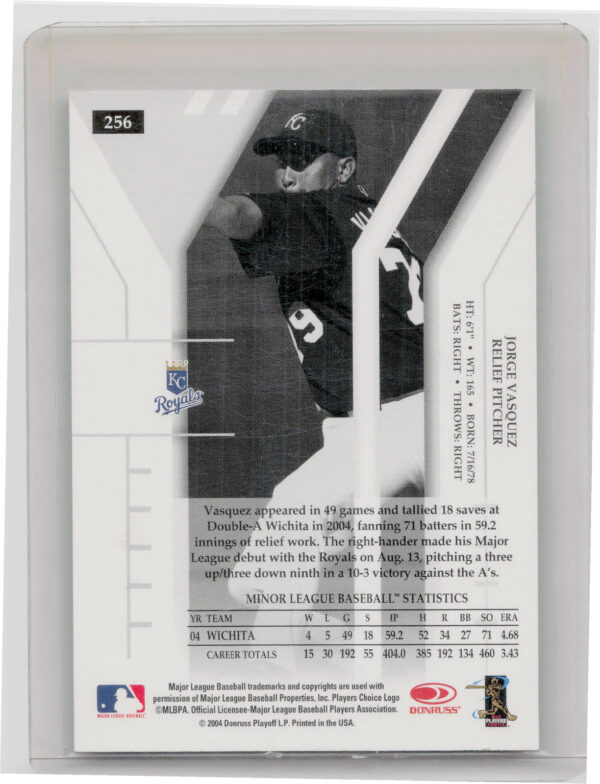2004 Donruss Elite Extra Edition Jorge Vasquez AU RC SN1000 #256 Royals - Image 3