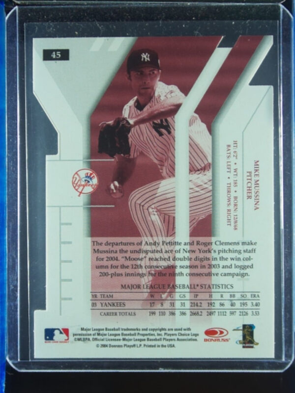 2004 Donruss Elite Mike Mussina Aspirations SN65 #45 Yankees - Image 3