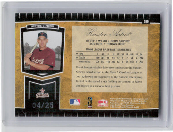 2004 Leaf Certified Cuts Hector Gimenez AU SN25 #269 Astros Marble Signature Gol - Image 3