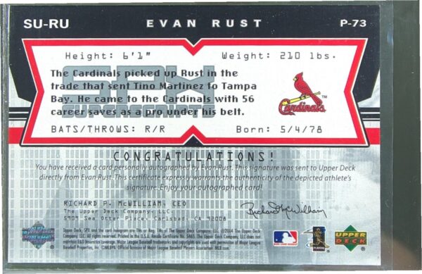 2004 SPx Evan Rust Auto #SU-RU Cardinals SuperScripts Rookies - Image 3