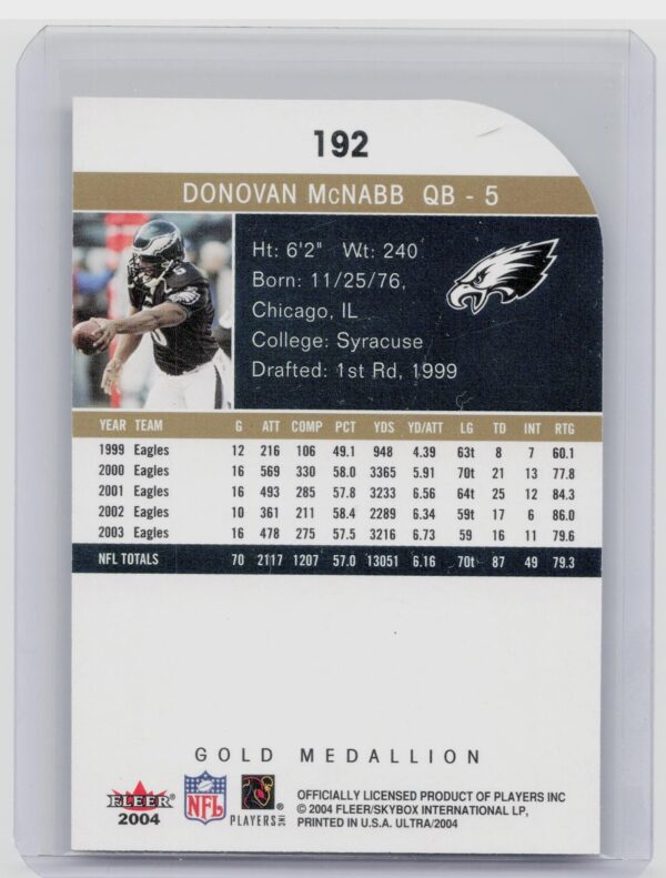 2004 Ultra Donovan McNabb Gold Medallion #192 Eagles - Image 3