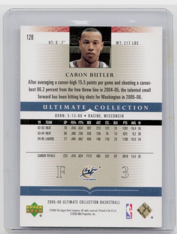 2005-06 Upper Deck Ultimate Collection Caron Butler SN750 #128 Wizards - Image 3