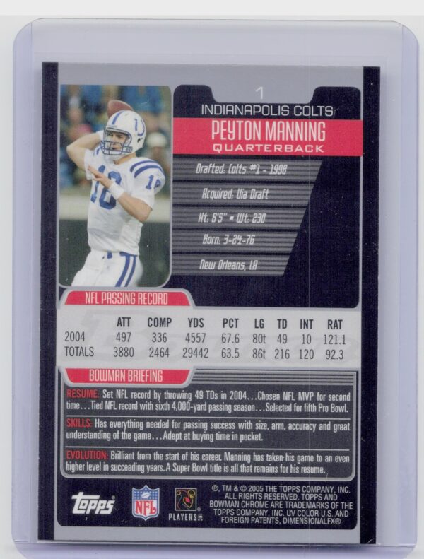 2005 Bowman Chrome Peyton Manning #1 Colts - Image 3