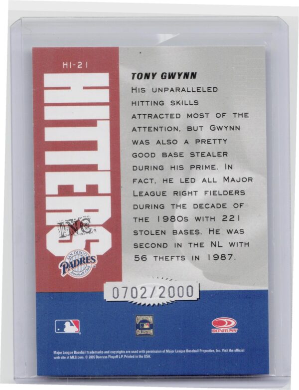 2005 Donruss Leather & Lumber Tony Gwynn /2000 #HI-21 Padres Hitters Inc. - Image 3