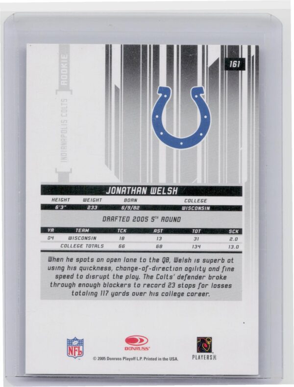 2005 Leaf Rookies & Stars Longevity Jonathan Welsh Black /50 #161 Colts - Image 3