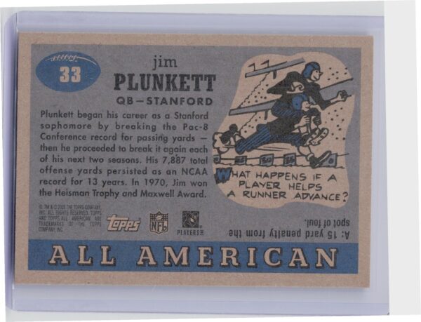 2005 Topps All American Jim Plunkett #33 Cardinal - Image 3