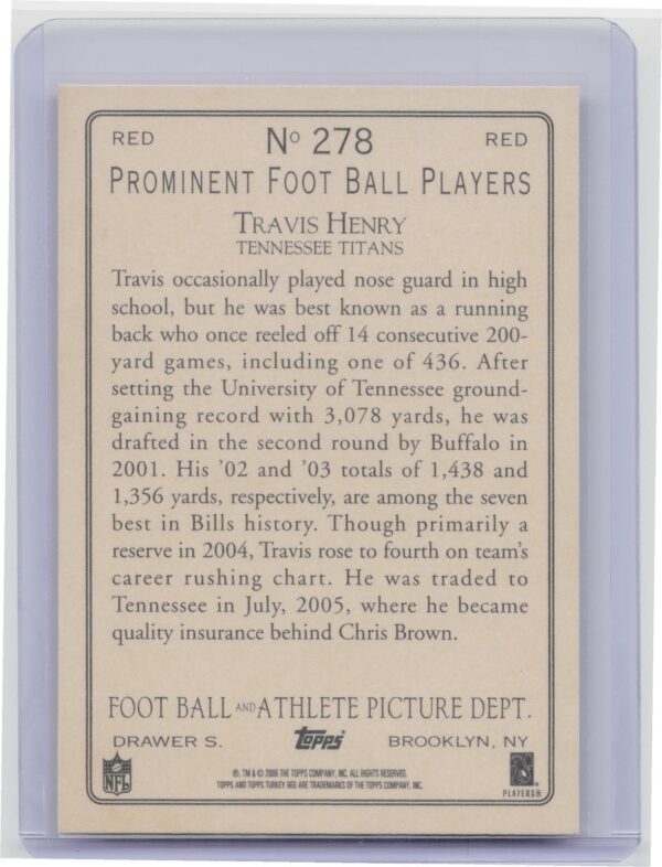 2005 Topps Turkey Red Travis Henry Red #278 Titans - Image 3