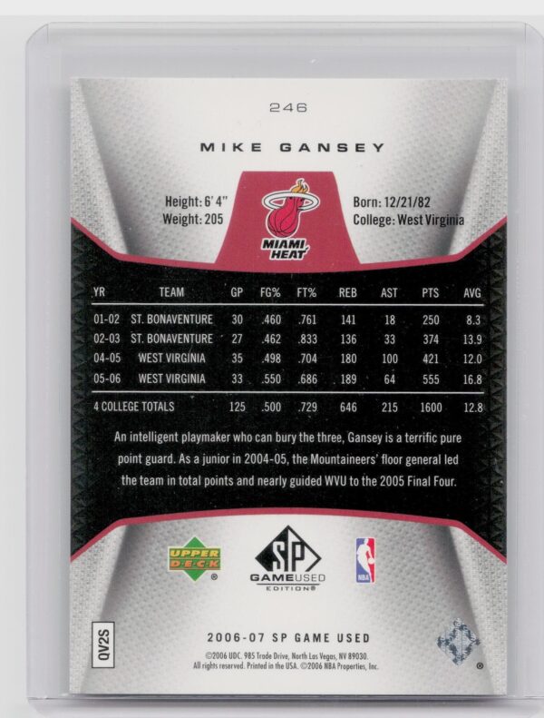 2006-07 SP Game Used Mike Gansey RC /999 #246 Heat - Image 3