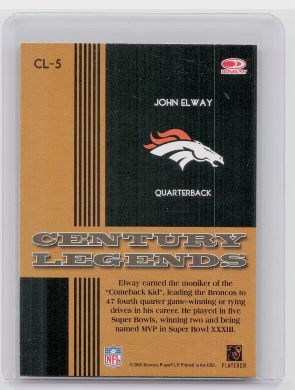 2006 Donruss Threads John Elway #CL-5 Broncos Century Legends Gold - Image 3