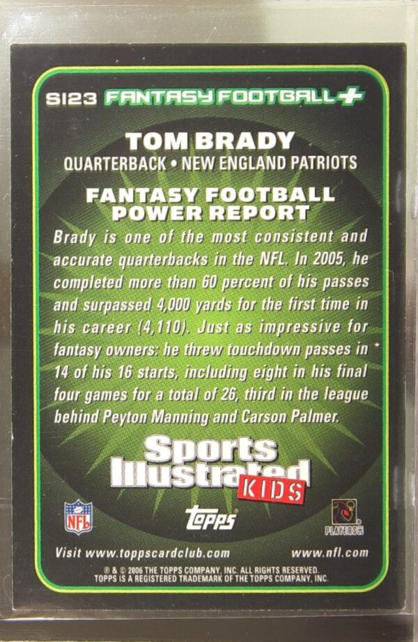 2006 Topps Total Tom Brady #SI23 Patriots Sports Illustrated for Kids - Image 3