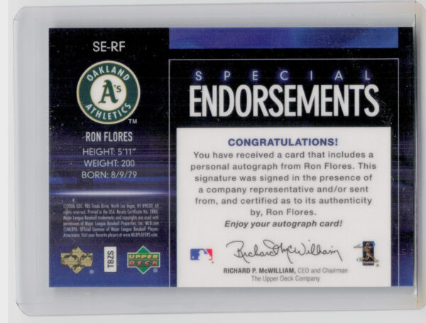 2006 Upper Deck Special F/X Ron Flores AU #SE-RF Athletics Special Endorsements - Image 3