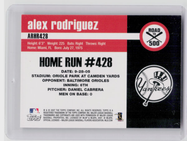 2007 Bowman Draft Picks & Prospects Alex Rodriguez #ARHR428 Yankees Alex Rodrigu - Image 3