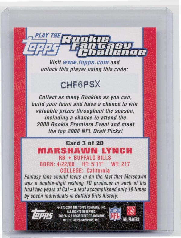 2007 Topps Marshawn Lynch #3 Bills Rookie Fantasy Challenge - Image 3