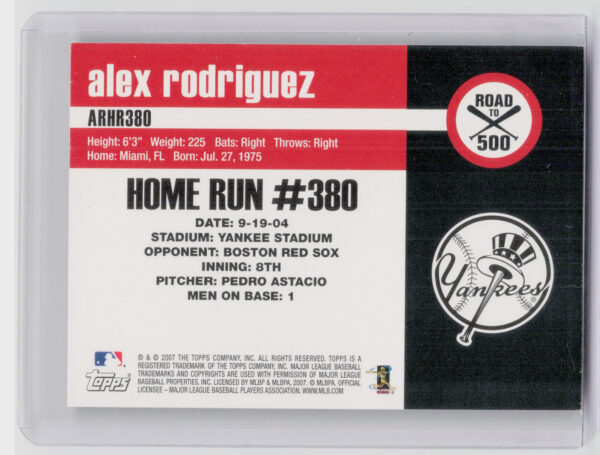 2007 Topps Updates & Highlights Alex Rodriguez #ARHR380 Yankees Alex Rodriguez: - Image 3