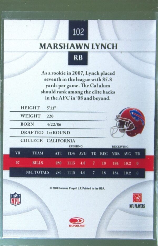 2008 Donruss Threads Marshawn Lynch Retail Red #102 Bills - Image 3