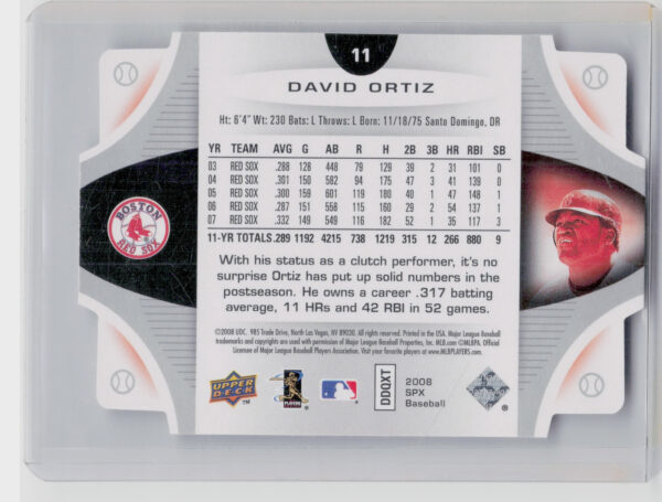 2008 SPx David Ortiz #11 Sox - Image 3