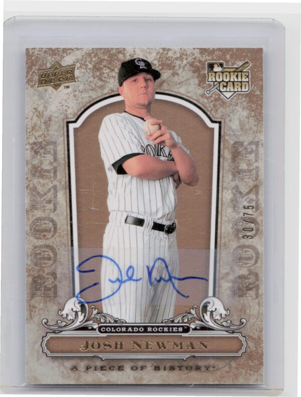 2008 Upper Deck A Piece of History Josh Newman AU SN75 #114 Rockies Rookie Autog