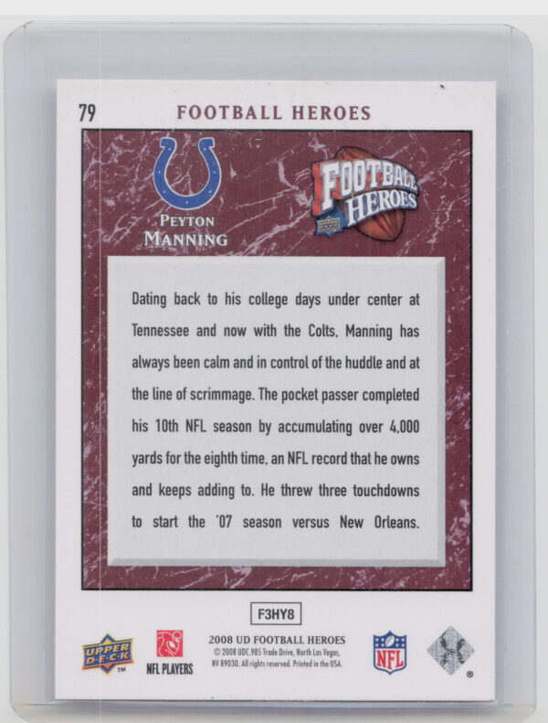 2008 Upper Deck Heroes Peyton Manning #79 Colts - Image 3