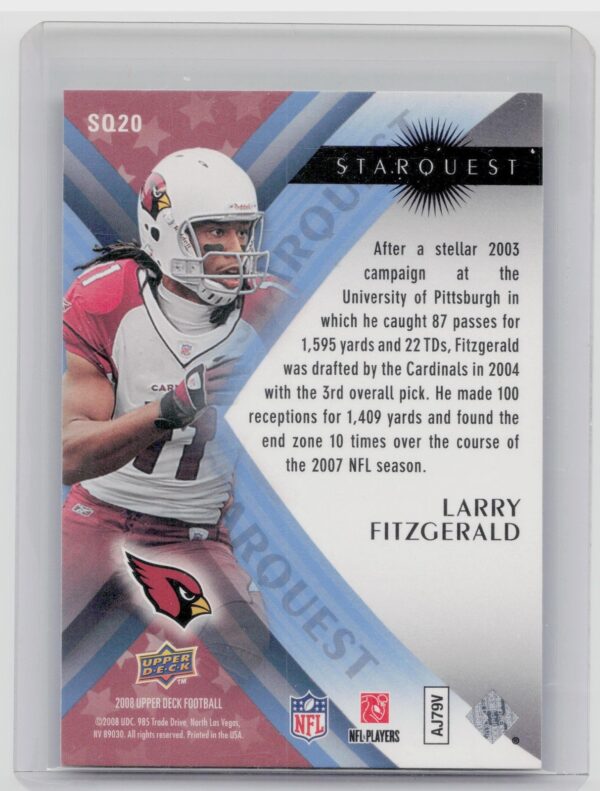 2008 Upper Deck Larry Fitzgerald #SQ20 Cardinals StarQuest Rainbow Blue - Image 3