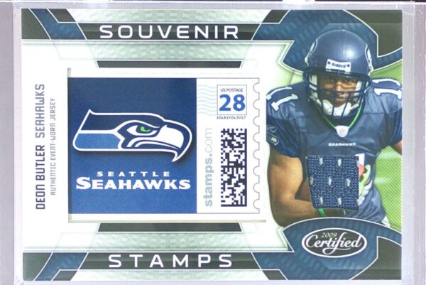 2009 Donruss Certified Deon Butler /99 JSY #11 Seahawks Souvenir Stamps Material