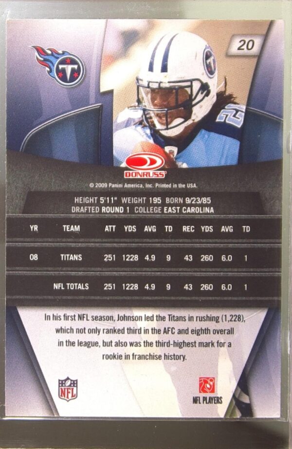 2009 Donruss Gridiron Gear Chris Johnson #20 Titans - Image 3