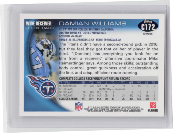 2010 Topps Chrome Damian Williams Refractors #C172 Titans - Image 3
