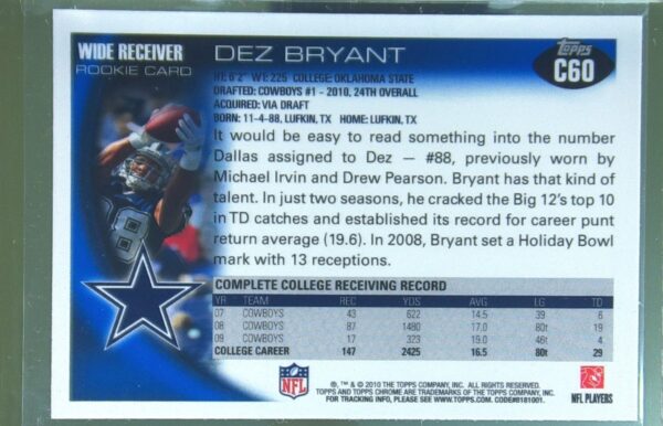 2010 Topps Chrome Dez Bryant RC #C60 Cowboys - Image 3