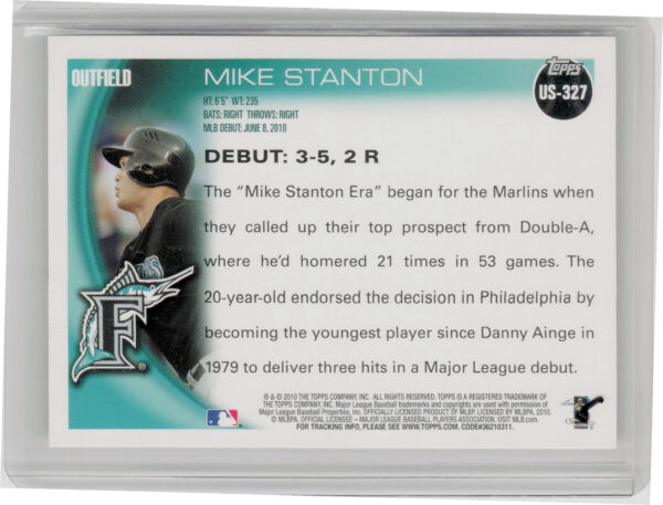 2010 Topps Update Mike Stanton #US-327 Marlins - Image 3