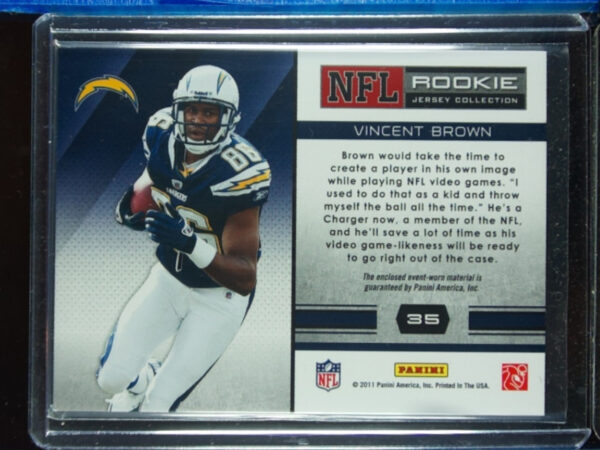 2011 Panini Absolute Memorabilia Vincent Brown MEM #35 Chargers Rookie Jersey Co - Image 3