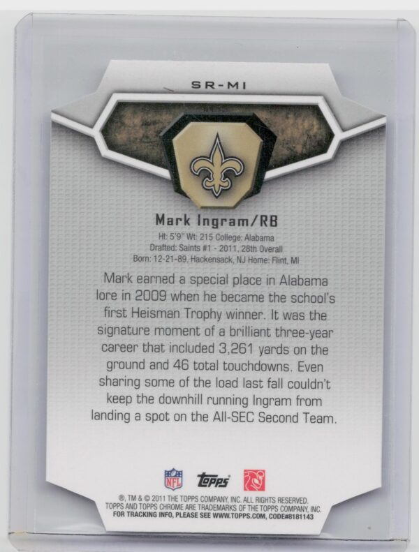2011 Topps Chrome Mark Ingram Superlative Rookies Die‐Cut #SR-MI Saints - Image 3