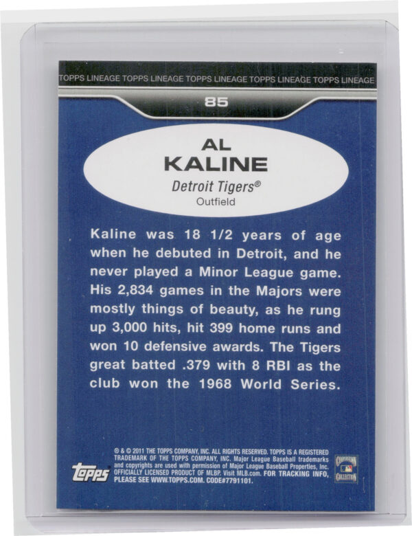 2011 Topps Lineage Al Kaline #85 Tigers - Image 3