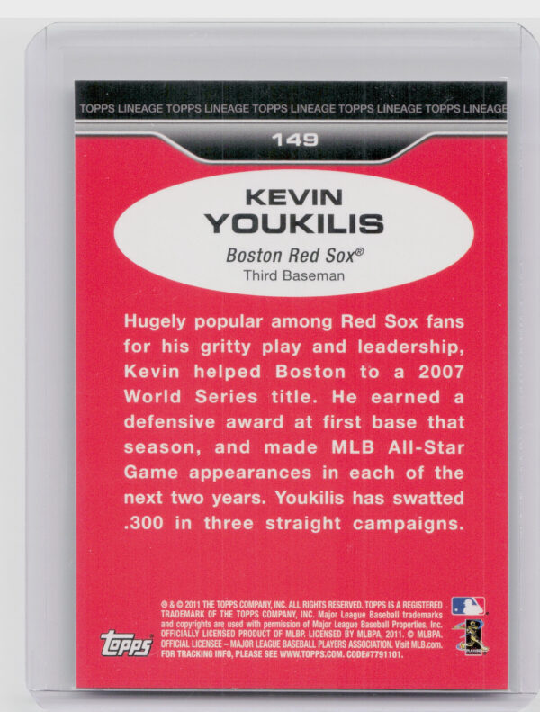 2011 Topps Lineage Kevin Youkilis #149 Sox - Image 3