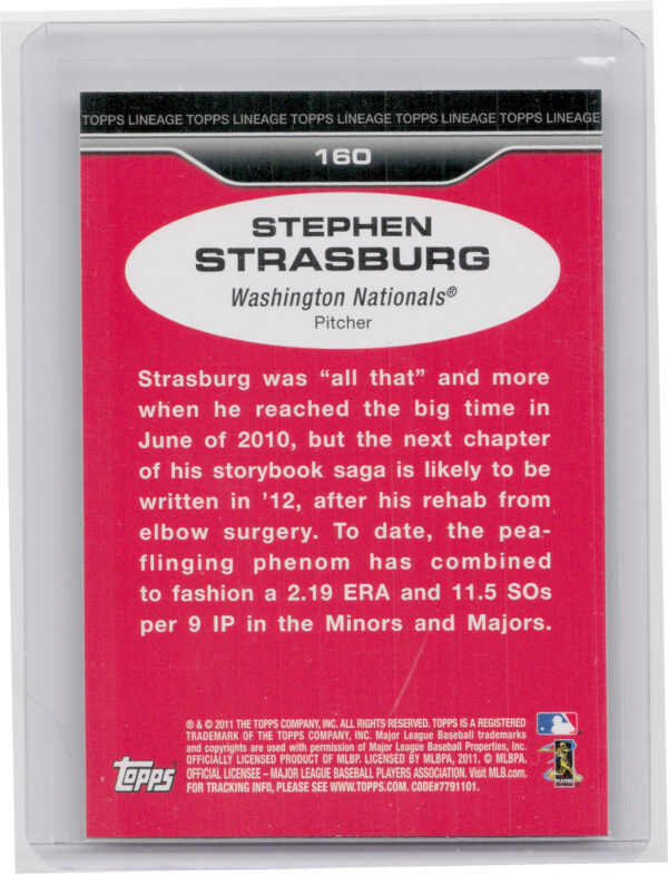 2011 Topps Lineage Stephen Strasburg #160 Nationals - Image 3