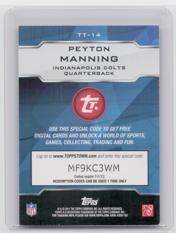 2011 Topps Peyton Manning #TT-14 Colts ToppsTown - Image 3