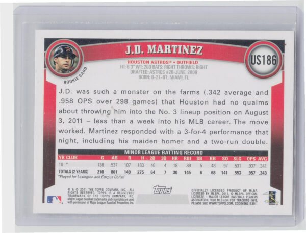 2011 Topps Update J.D. Martinez RC #US186 Astros - Image 3