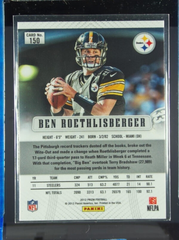 2012 Panini Prizm Ben Roethlisberger #150 Steelers - Image 3