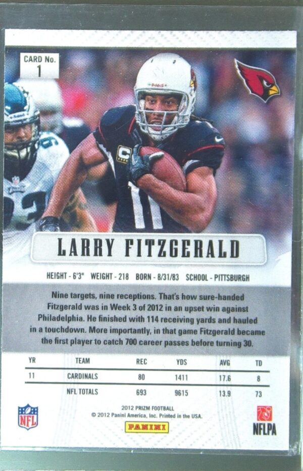 2012 Prizm Larry Fitzgerald #1 Cardinals - Image 3