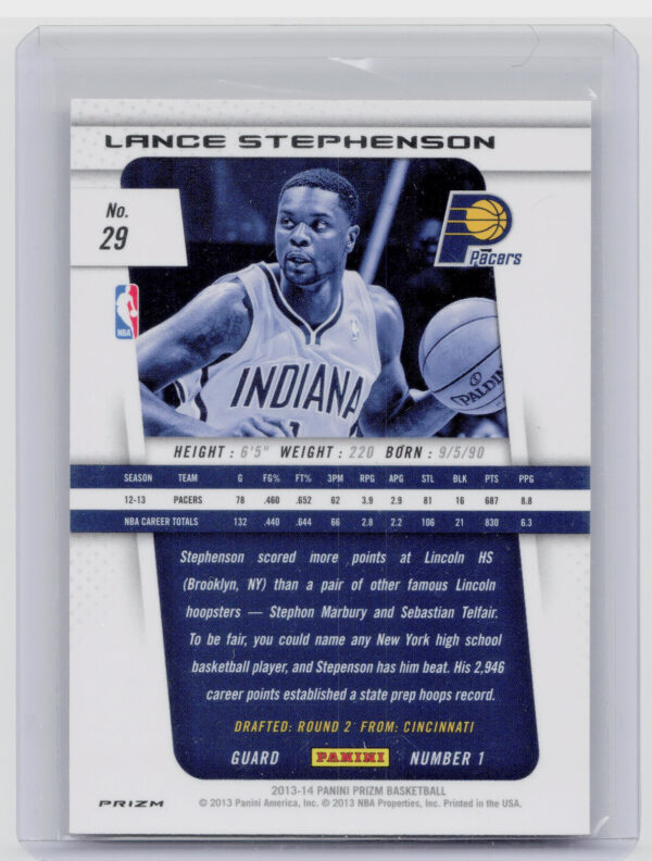 2013-14 Panini Prizm Lance Stephenson Prizms Red #29 Pacers - Image 3