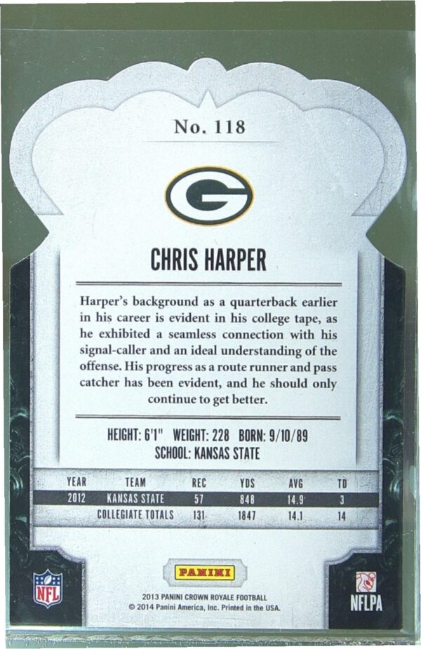 2013 Crown Royale Chris Harper Red (Die Cut Crown) /99 #118 Packers - Image 3