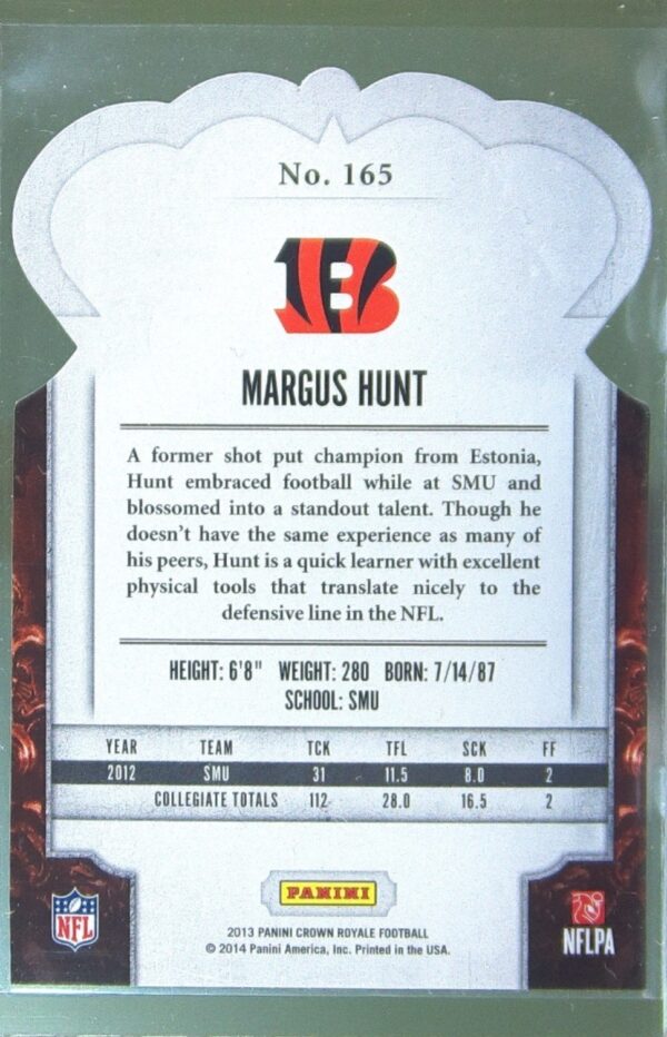 2013 Crown Royale Margus Hunt Bronze Holo (Die Cut Crown) /299 RC #165 Bengals - Image 3