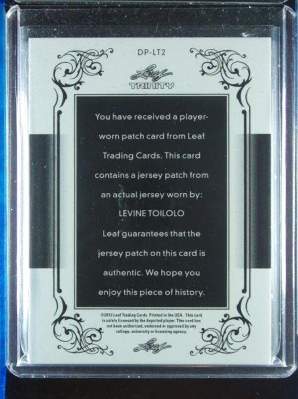 2013 Leaf Trinity Levine Toilolo SN60 MEM #DP-LT2 Cardinal Jumbo Patch Bronze - Image 3