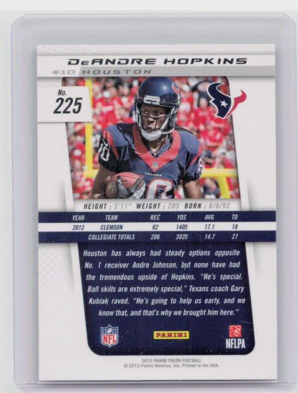 2013 Prizm DeAndre Hopkins RC #225 Texans - Image 3